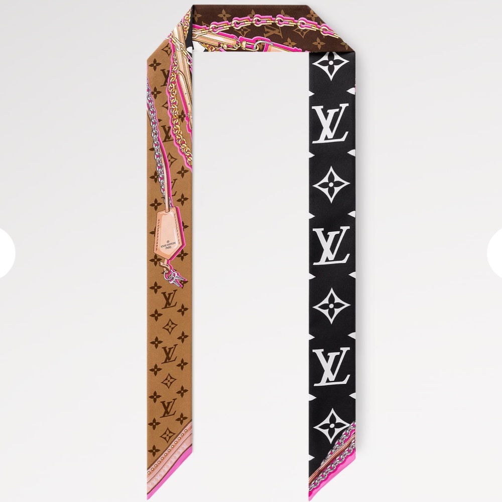 Louis Vuitton Brown Black Pink Monogram Silk Twilly Scarf